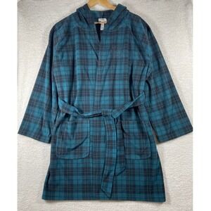 PINK plaid fleece robe hooded logo crest M/L back to school dorm cozy cabin core